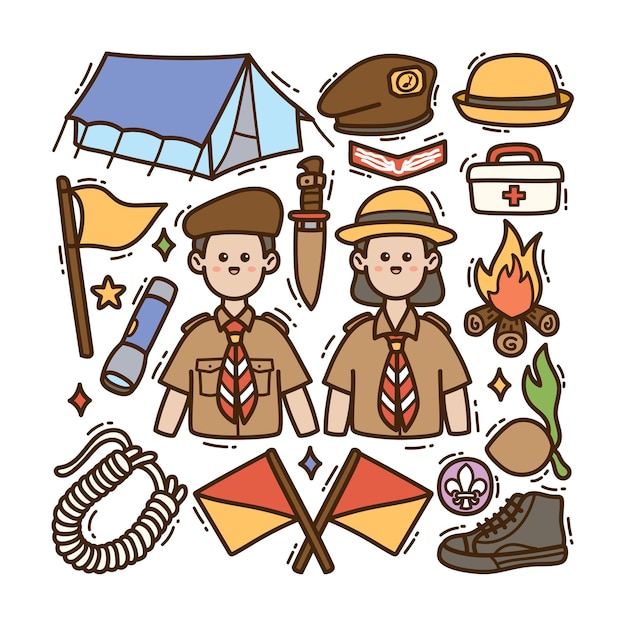 Indonesian scout handdrawn doodle illustration