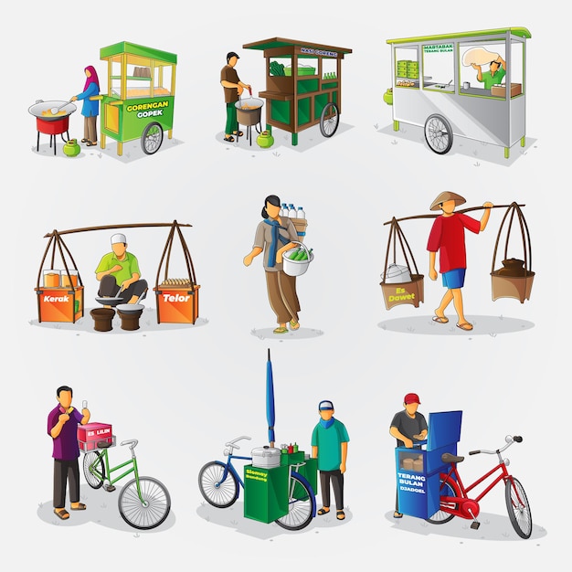 Indonesian street food vector illustration collection set