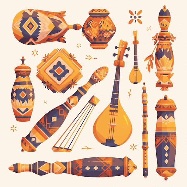 Vector indonesian traditional music instrument patterns with cultural motifs