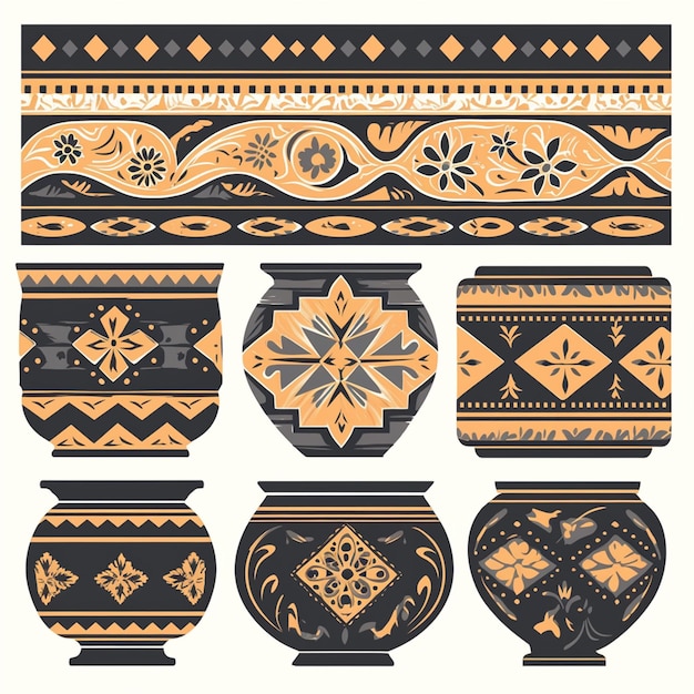 Vector indonesian traditional pottery patterns with historical designs