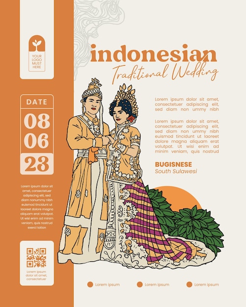 Indonesian Wedding Event Banner in Bugis Sulawesi Hand Drawn Illustration