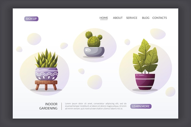 Vector indoor gardening website landing page design