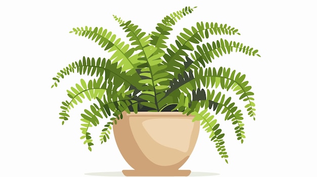 Indoor Potted Plant Boston Fern Flat Vector Illustration