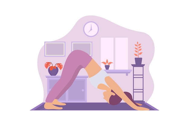 Vector indoor yoga flat design illustration