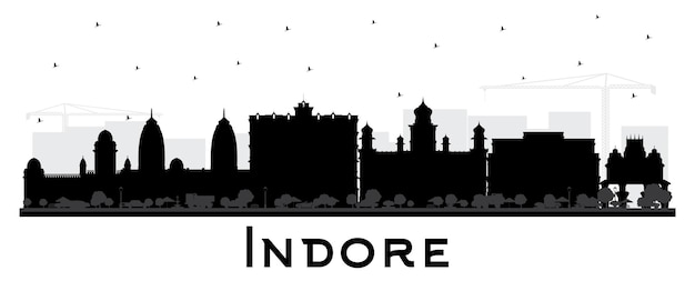 Indore India City Skyline Silhouette with Black Buildings Isolated on White