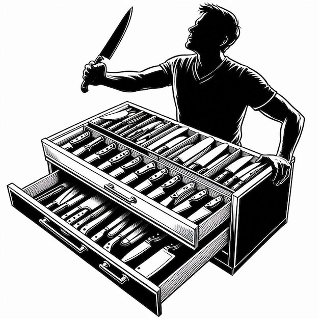 Indrawer knife organizer Silhouette line art vector illustration on white background