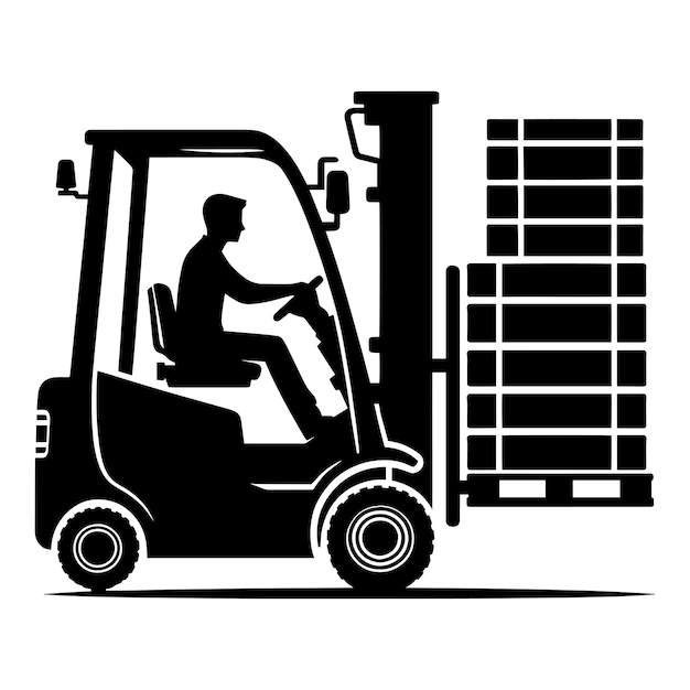 Vector industrial forklift lifting silhouette vector illustration isolated on a white background