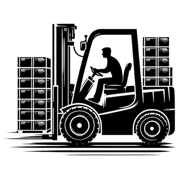 Vector industrial forklift lifting silhouette vector illustration isolated on a white background