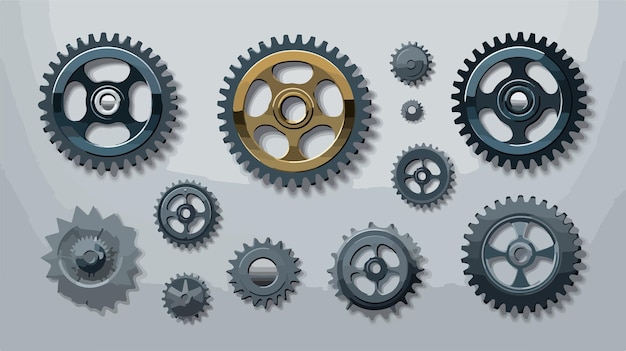 Industrial Gears on Gray Background Vector Illustration