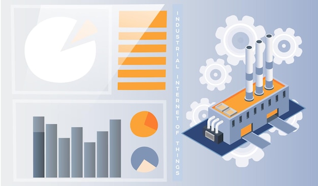 Vector industrial internet things production plant dynamics growing changing indicators data analysis industry automation factory equipment using technologies innovation production 4ir revolution ai iot