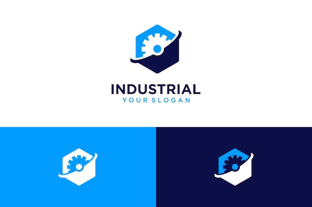 industrial logo design with gear and blue