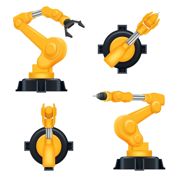 Industrial machinery factory mechanic hydraulic crane for steel industry automation processes realistic robots.