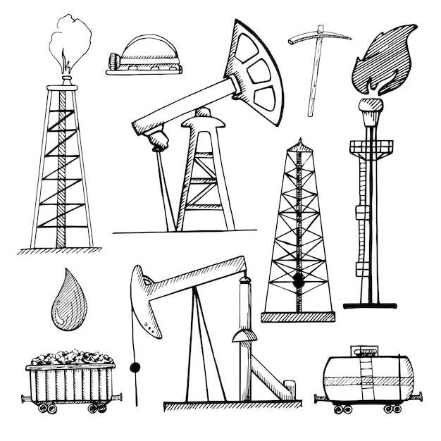 Industrial sketch icons. Industrial objects isolated on white background. Vector illustration.