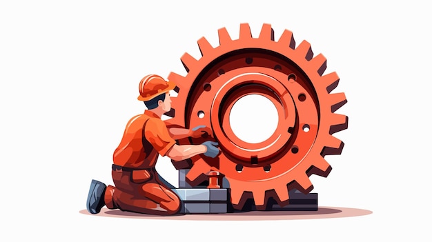 Vector industrial worker rolling gear vector illustration