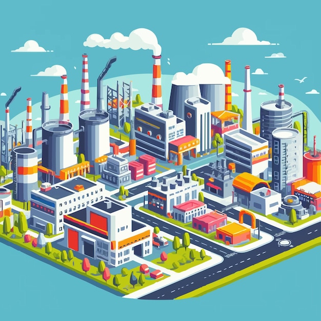 Vector an industrial zone with factories plants warehouses enterprises in the flat style landscape