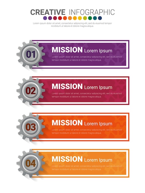 Industry presentation model with gears cogwheels 4 steps