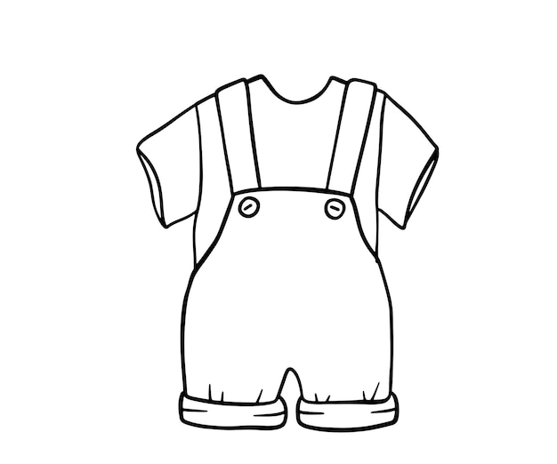 Infant boy cute clothes doodle Outline sketch Baby clothes isolated on white