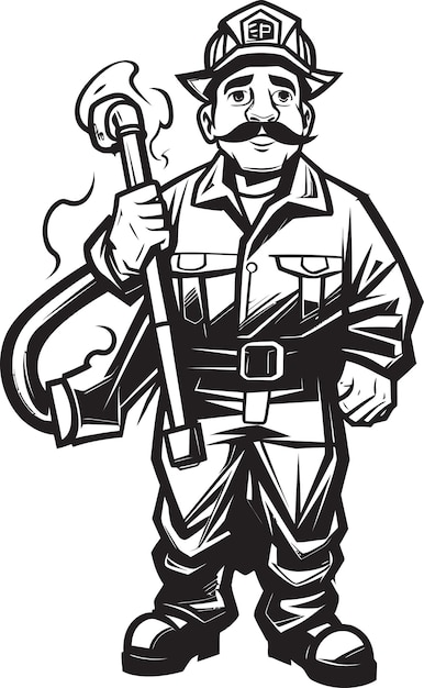 Inferno Enforcer Cartoon Fireman Symbolizing Authority Logo Ember Explorer Vector Logo Illustrating