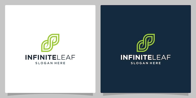 Infinite symbol logo design with green leaf logo Premium vector