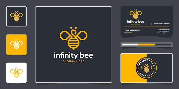 Infinity bee with line art logo design and business card