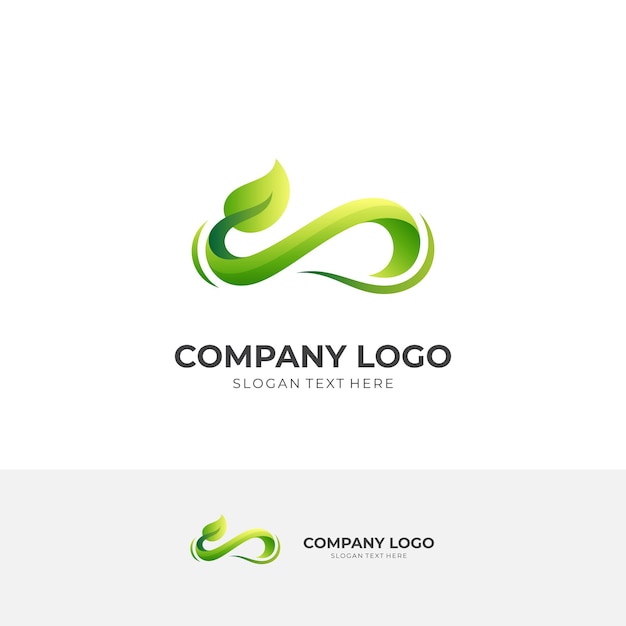 Infinity leaf logo concept with 3d green color style