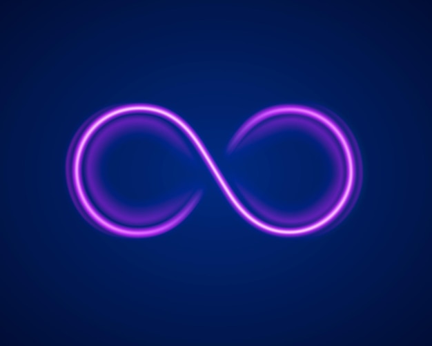 Infinity neon symbol on the purple background. Vector illustration