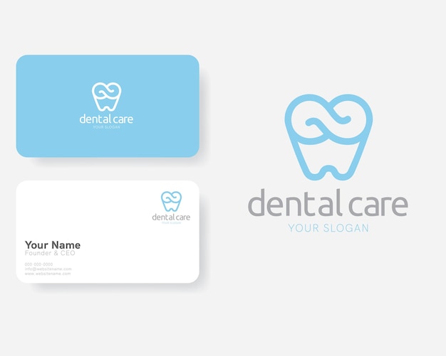 Infinity Shapes Dental Care Logo in Flat Design with Business Card Template