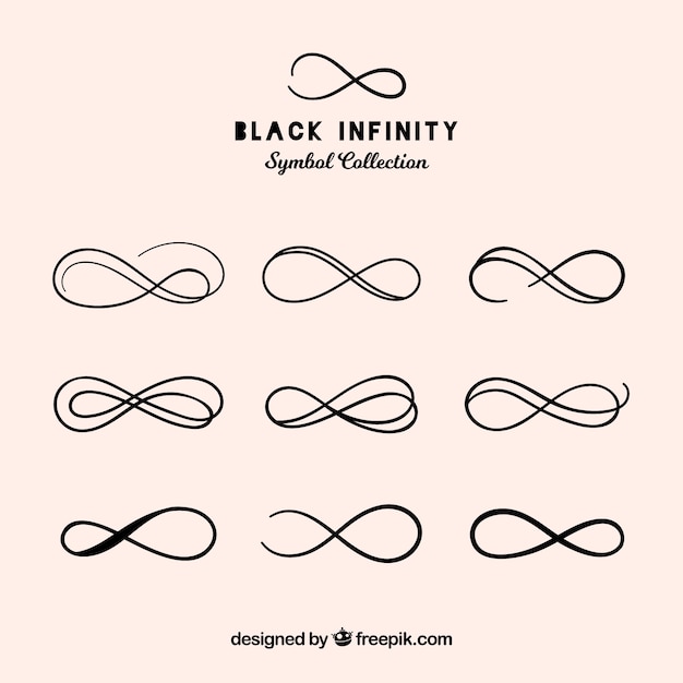 Vector infinity symbol collection in black color