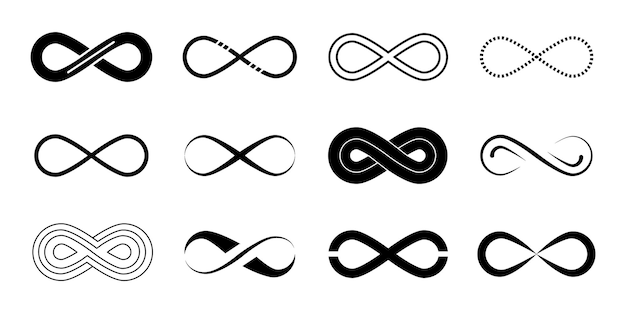 Vector infinity symbols black elements line loop logo endless isolated icons eternity graphic design forever sign moebius decent vector collection