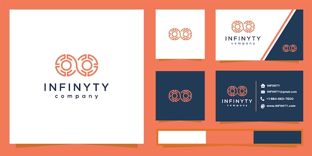 infinity technology logo with line art style and business card design.