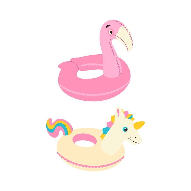 Inflatable circle in the shape of a flamingo and unicorn Beach set for summer trips Vacation accessories for sea vacations