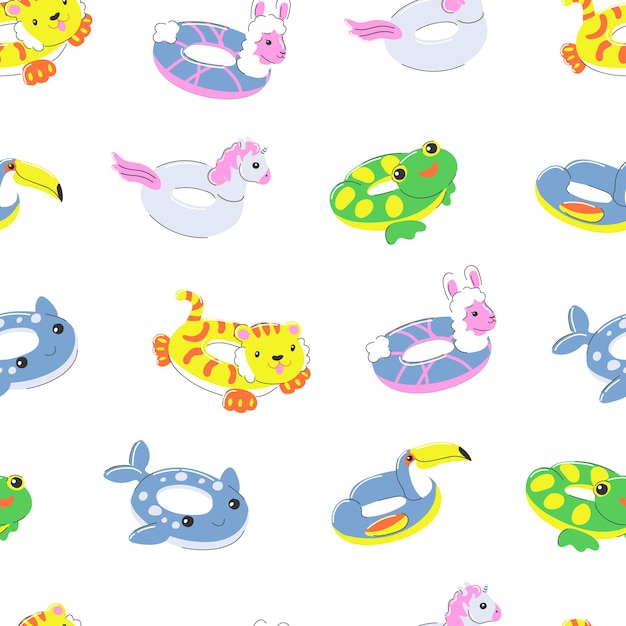 Inflatable rubber swimming ring seamless pattern 
summer water beach toy circle in form llama