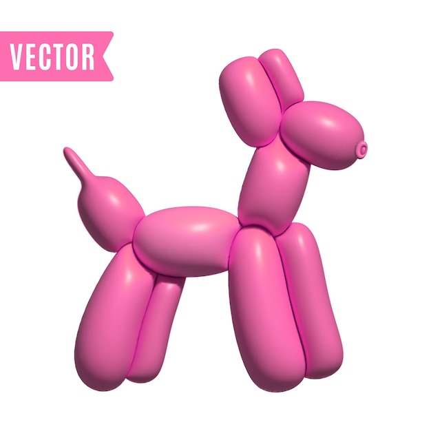 Inflated 3D Balloon Dog Figure Abstract Vector Illustration Template Isolated