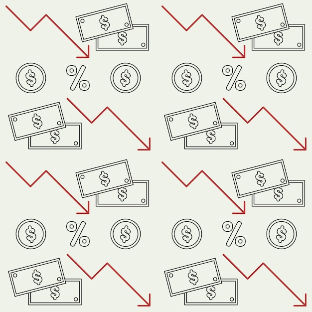 Inflation seamless doodle pattern design, financial crisis repeat background template, high bills