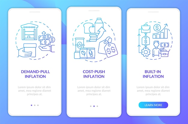 Inflation types blue gradient onboarding mobile app screen