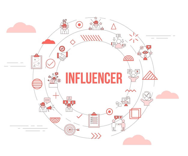 Influencer concept with icon set template banner and circle round shape