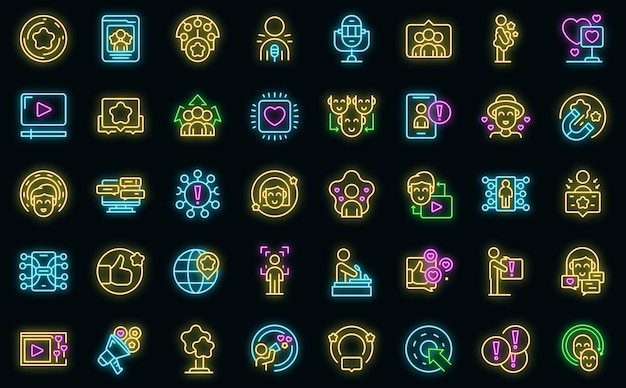 Influencer icons set outline vector. Video subscribe. View content