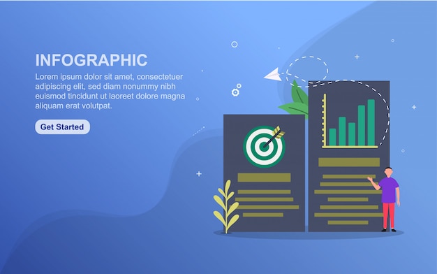 Info graphic landing page template. Flat design concept of web page design for website.