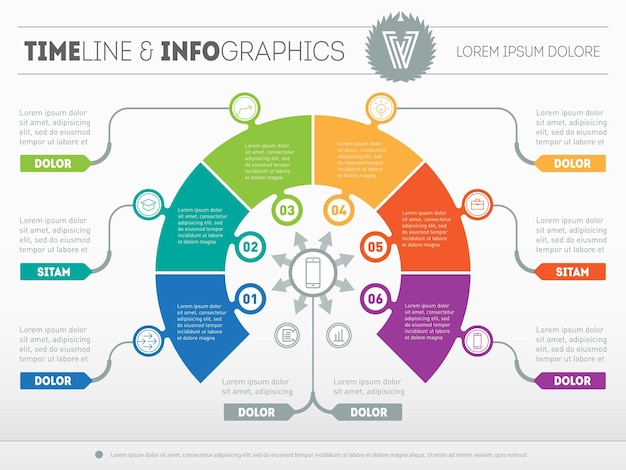 Info graphic with colored design round pointer template