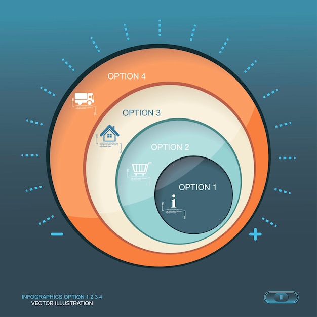 Info graphic with colored design round pointer template