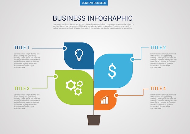 Infograhpic business presentation slide template with leaf process chart.