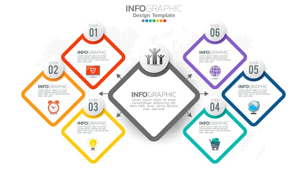 Infograph 6 step color element with circle graphic chart diagram, business graph design