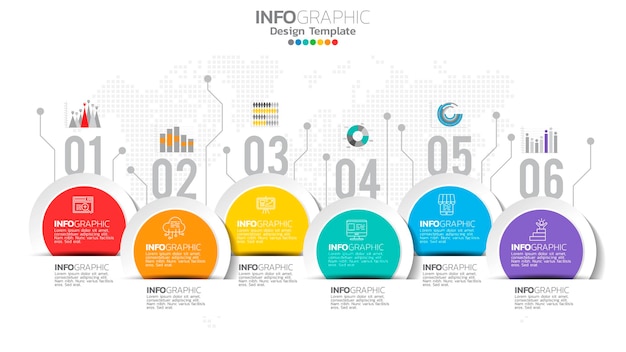 Infograph 6 steps   element with number and chart diagram, business graph design.