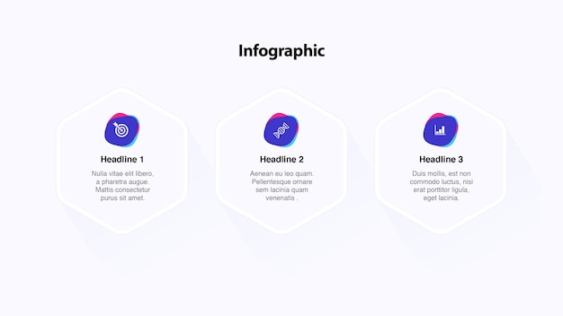 Infographic 3 steps services features with hexagon shapes