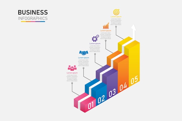 Infographic 3d business stair for success on white background. isometric and arrow step to goal.