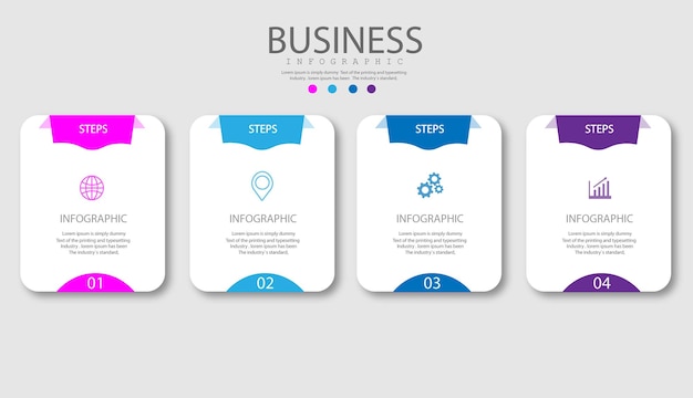 Infographic 4 elements step. box graph chart diagram, business design.