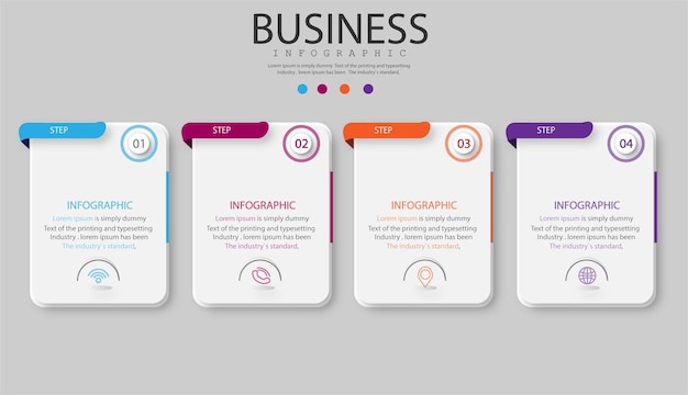 Infographic 4 elements step. box graph chart diagram, business graph design