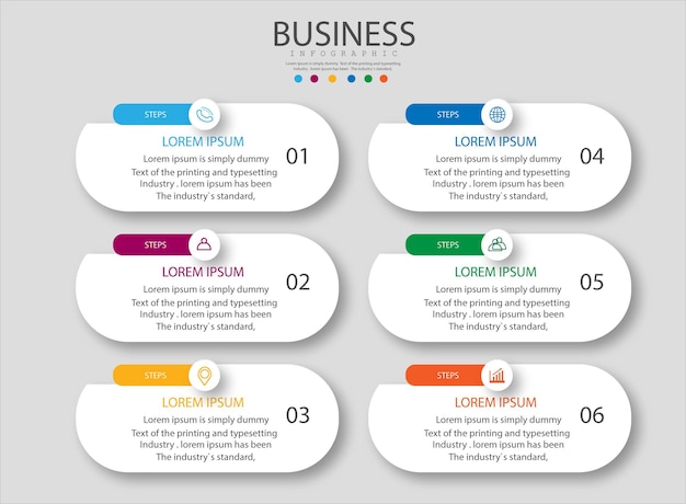 Infographic 6 elements step. box graph chart diagram, business graph design.