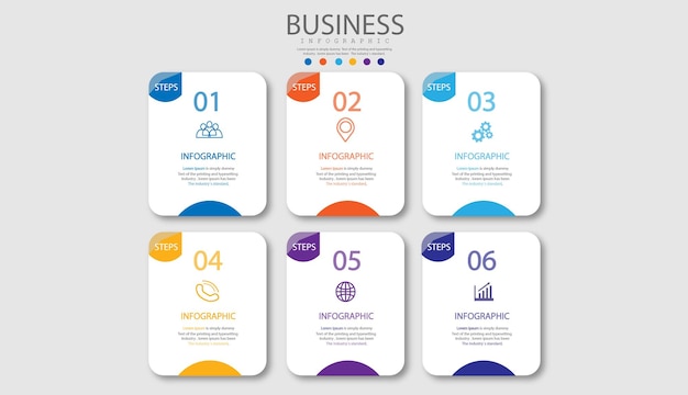 Infographic 6 elements step. box graph chart diagram, business graph design.