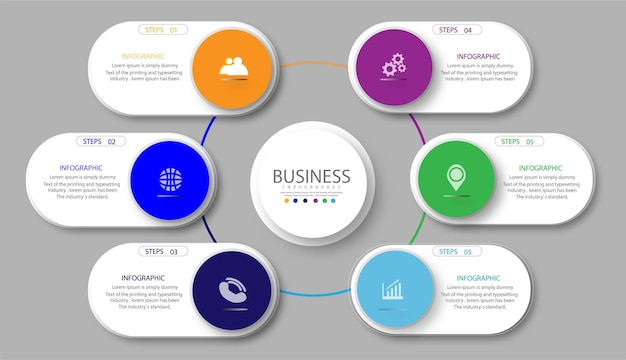 Infographic 6 steps element. circle graphic chart diagram, business graphic design.